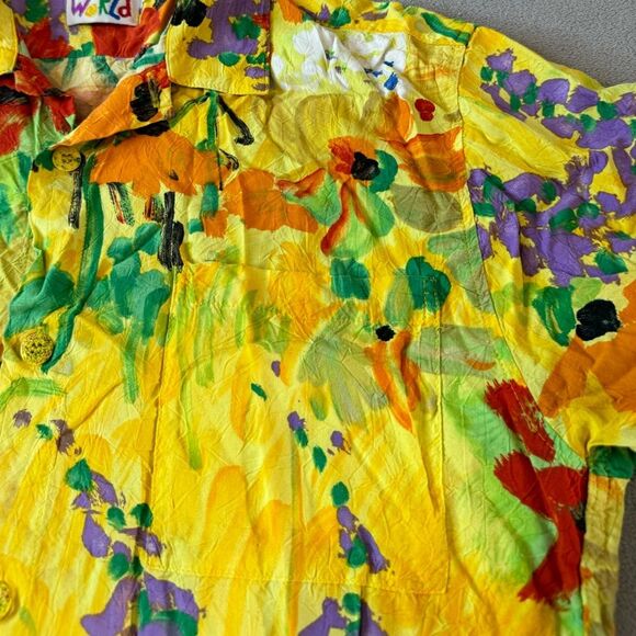 Jams World Button Up Top Multi Color Floral Short Sleeve Blouse size M - Picture 9 of 16